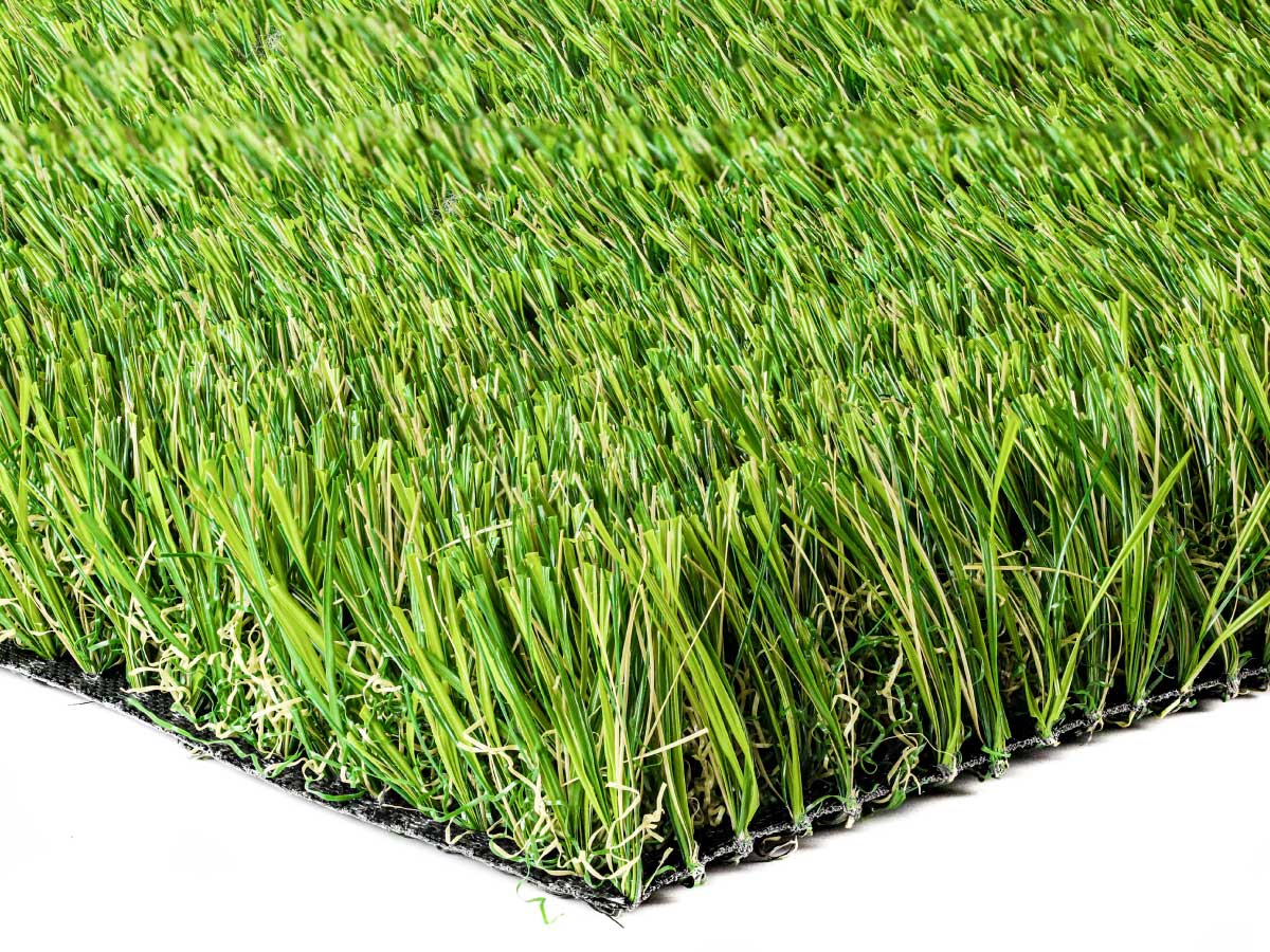 Angled view of Epic XL Permeable synthetic turf, American-made, highlighting vibrant blades