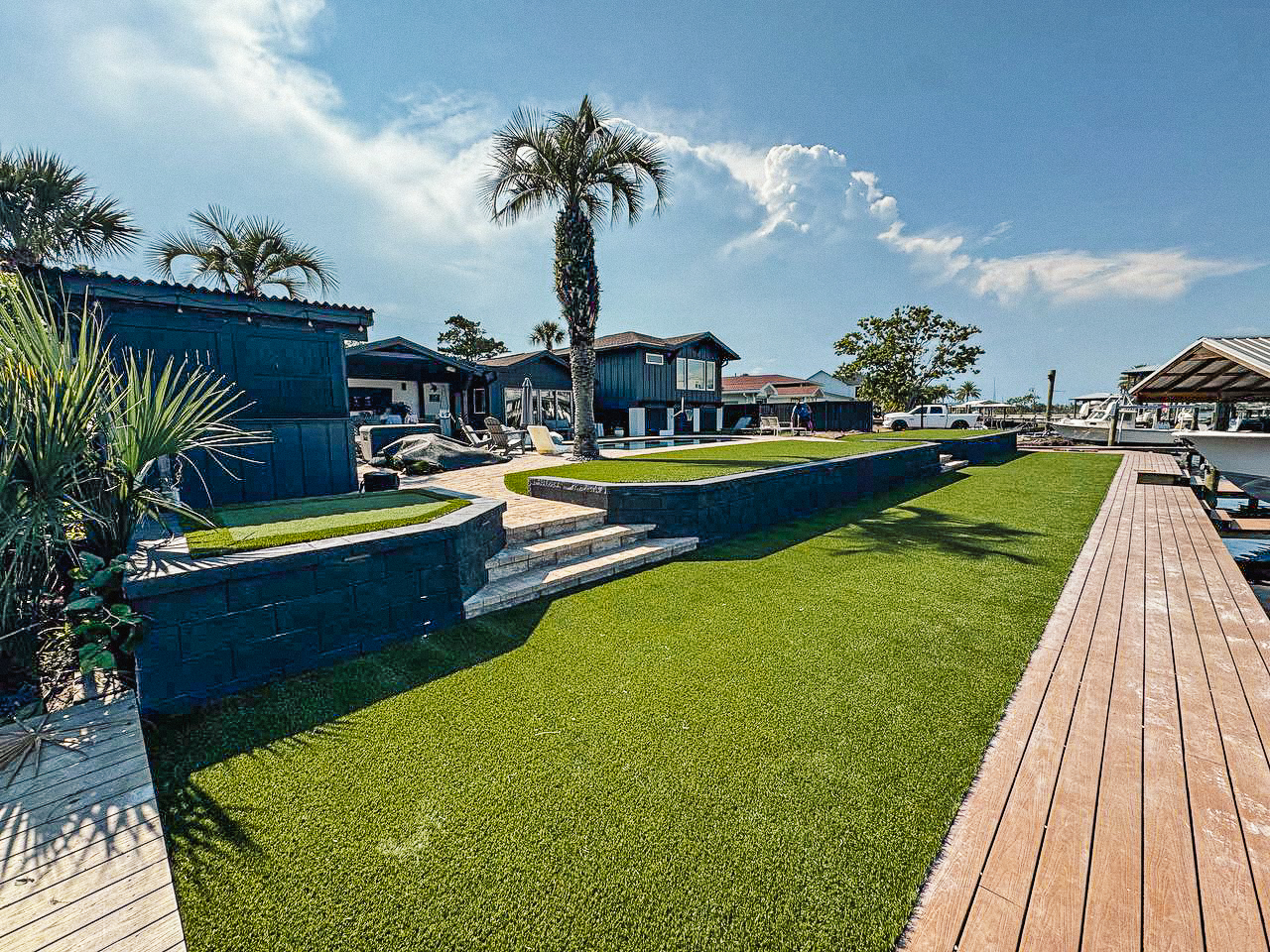 Waterfront project demonstrating durability and natural appearance of Superscape 50 synthetic grass
